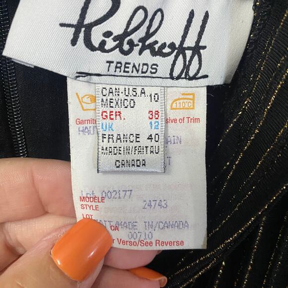 Joseph Ribkoff Trends VTG Black Lurex Pinstripe Black Gold Halter Vest Top Sz 10 - Picture 3 of 7